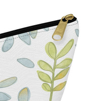 Watercolor Tossed Leaves Accessory Pouch w T-bottom in Aqua